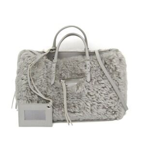 Balenciaga Papier A6 Zip Around Classic Studs Shearling Gray Faux_Fur Handbag